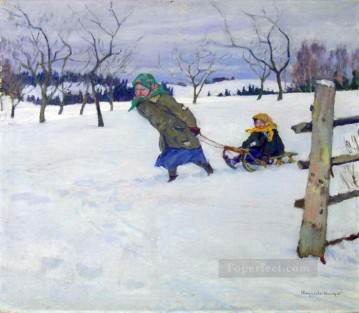 on a visit to the grandmother Nikolay Bogdanov Belsky Oil Paintings